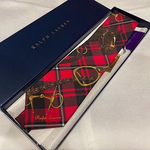 🎁RL HOLIDAY 26’🎁RARE PURPLE LABEL RALPH LAUREN EQUSTRIAN STIRRUP RED TARTAN TIE🔥